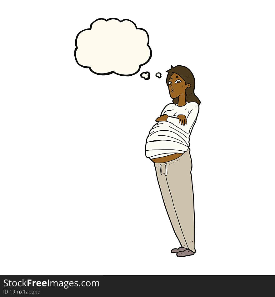 cartoon pregnant woman with thought bubble