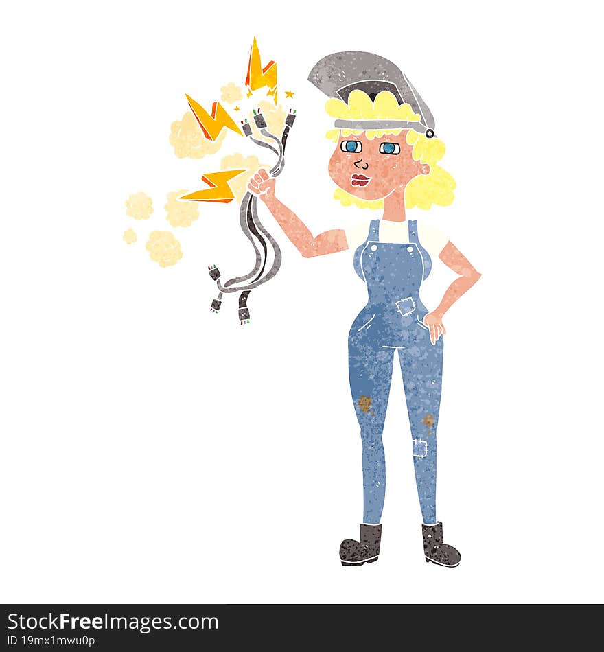 Retro Cartoon Electrician Woman