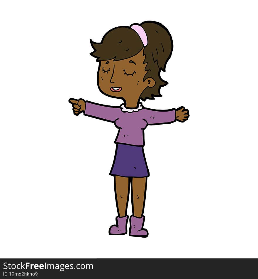 Cartoon Happy Woman Pointing