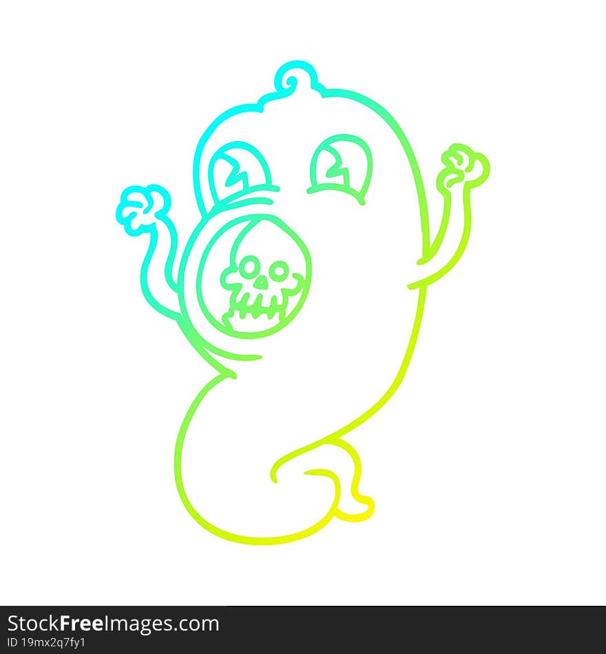 cold gradient line drawing of a spooky cartoon ghost