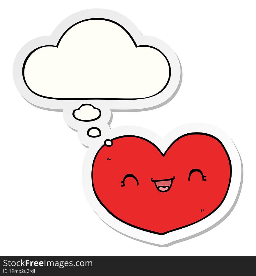 cartoon love heart and thought bubble as a printed sticker