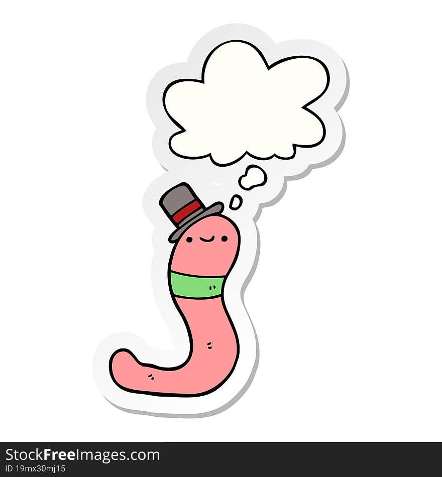 cute cartoon worm and thought bubble as a printed sticker