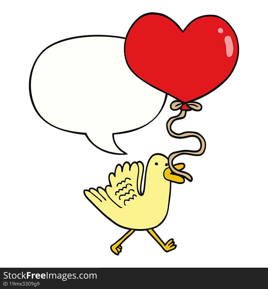 cartoon bird and heart balloon and speech bubble