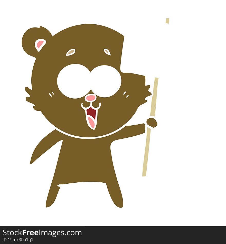 laughing teddy  bear flat color style cartoon