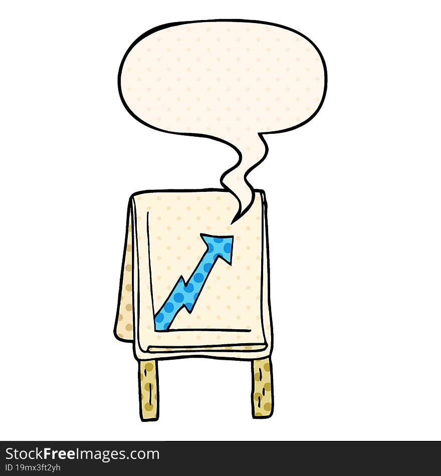 cartoon business chart with arrow with speech bubble in comic book style. cartoon business chart with arrow with speech bubble in comic book style