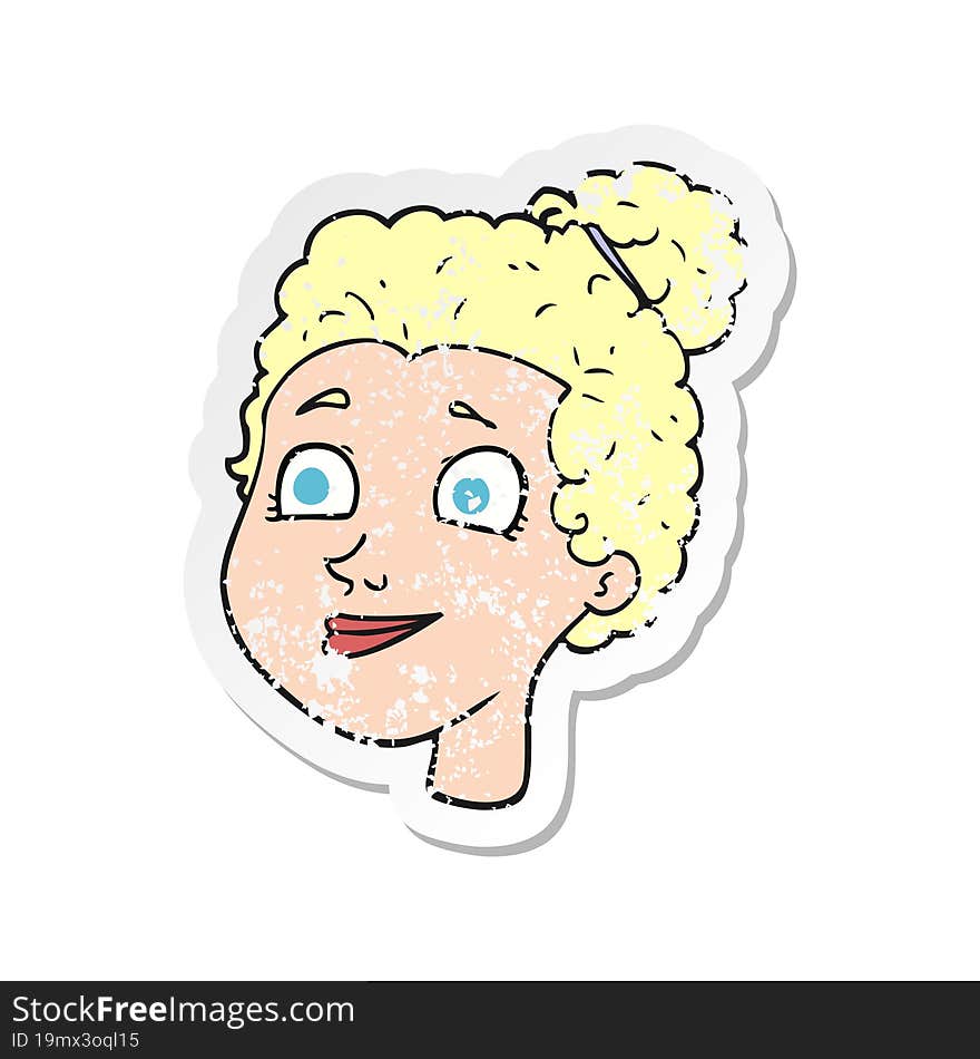 retro distressed sticker of a cartoon female face