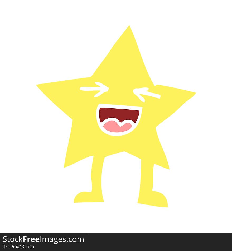 flat color illustration cartoon laughing star character