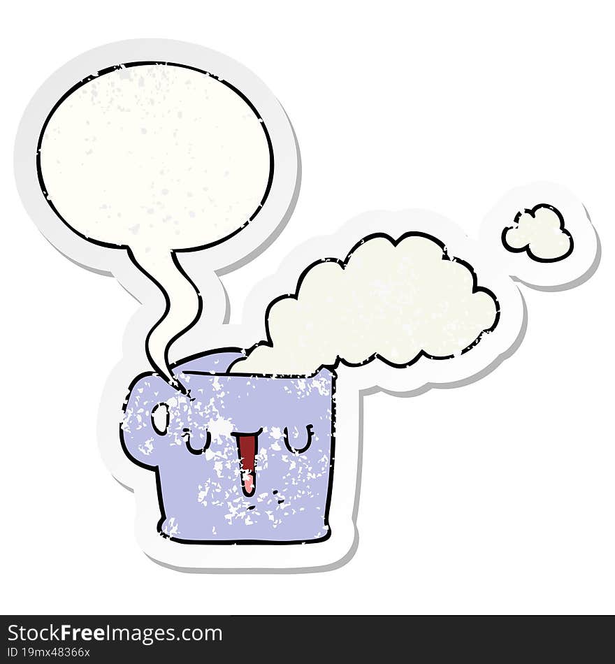 Cartoon Hot Cup Of Coffee And Speech Bubble Distressed Sticker