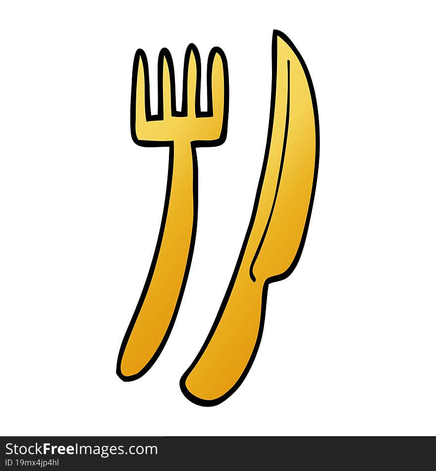 cartoon doodle gold cutlery set