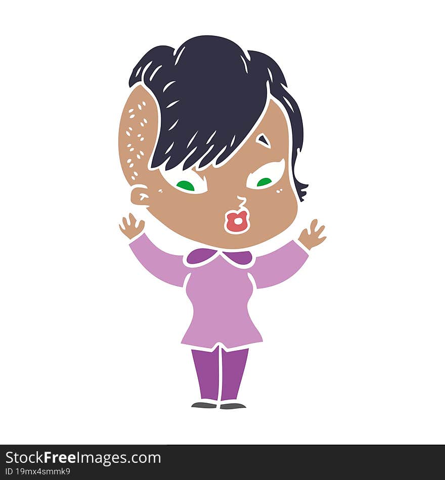 flat color style cartoon surprised girl