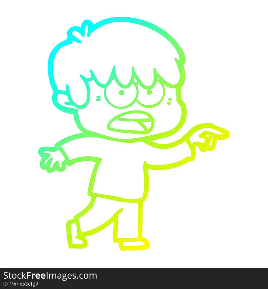 cold gradient line drawing worried cartoon boy