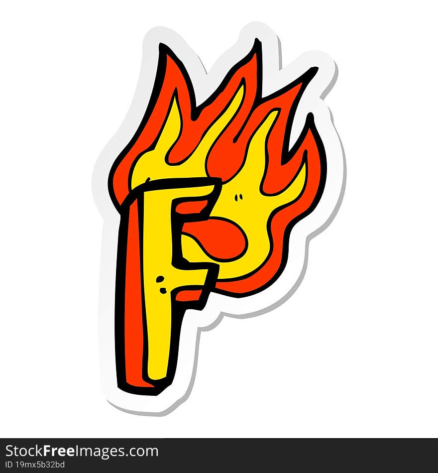 sticker of a cartoon flaming letter