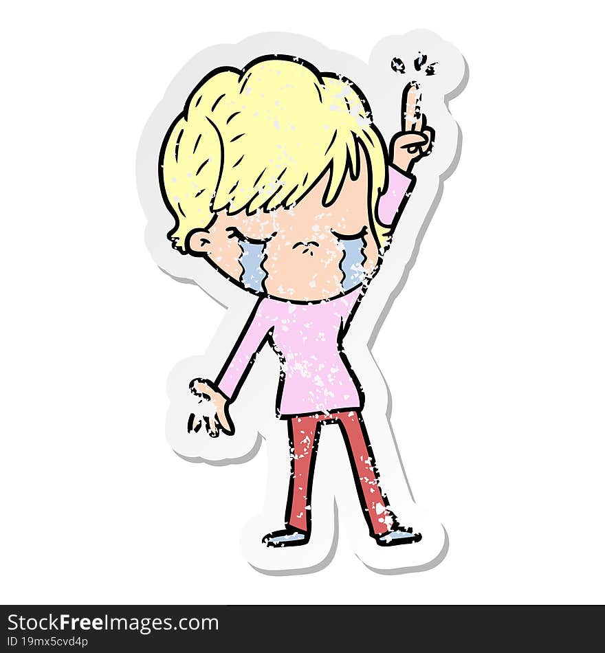 Distressed Sticker Of A Cartoon Woman Crying