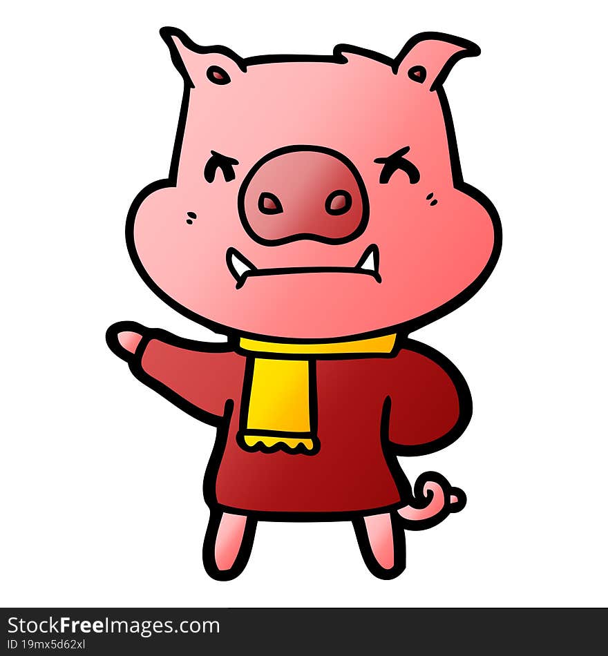 angry cartoon pig in winter clothes. angry cartoon pig in winter clothes