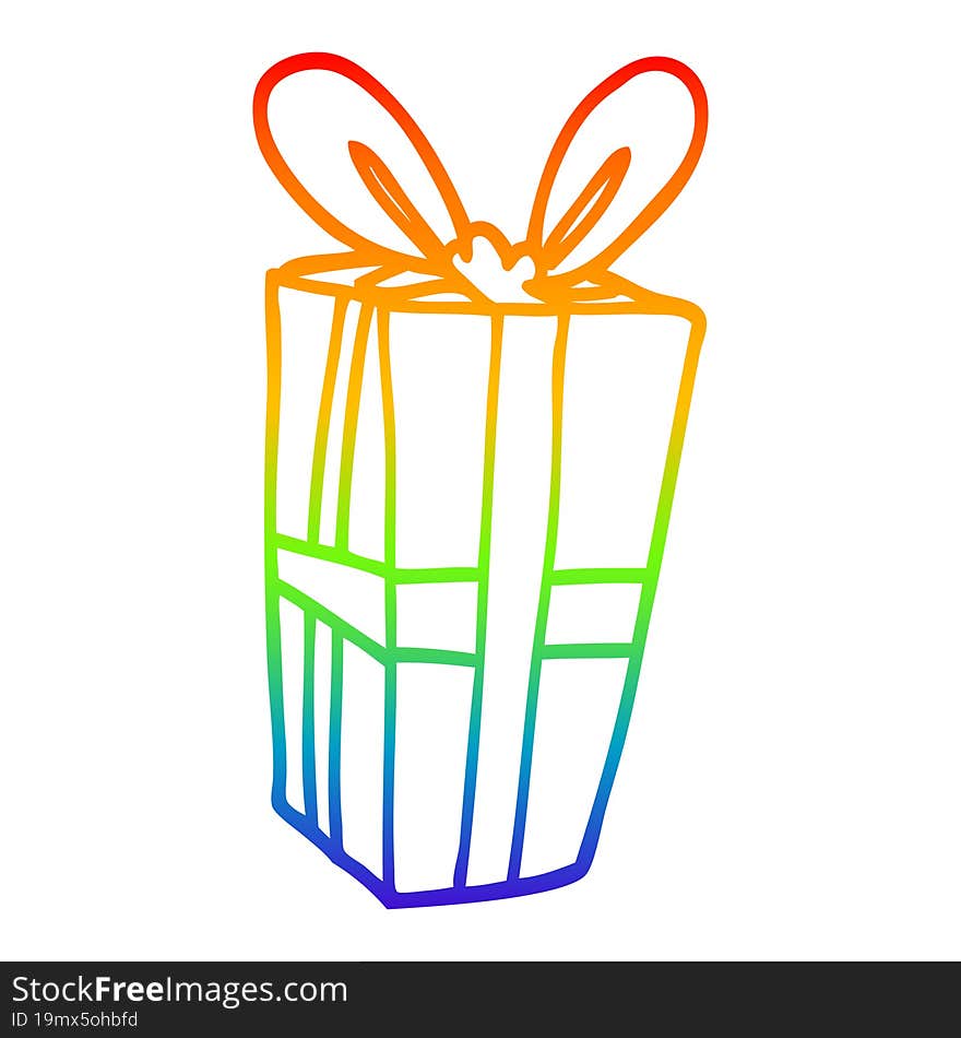 rainbow gradient line drawing of a cartoon wrapped gift