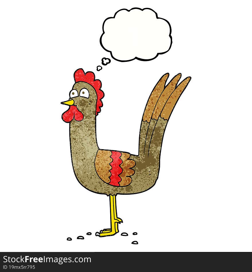 freehand drawn thought bubble textured cartoon chicken