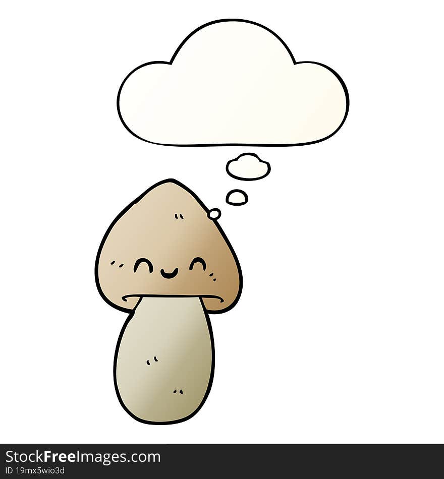 cartoon mushroom and thought bubble in smooth gradient style