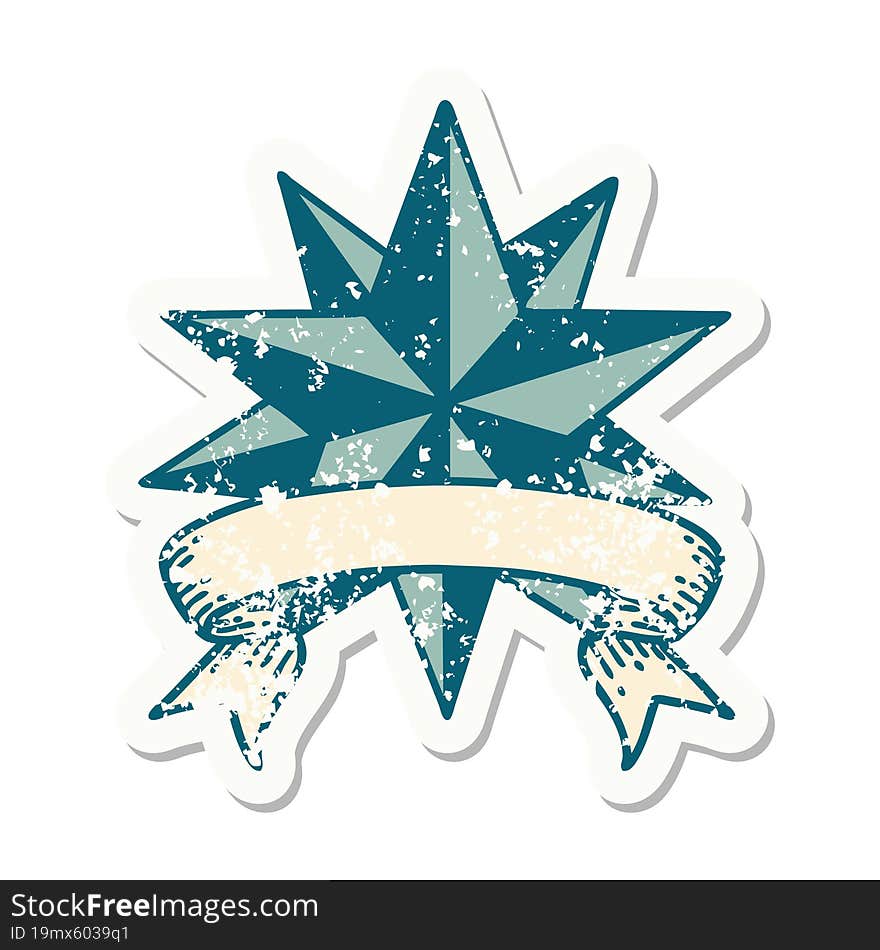 grunge sticker with banner of a star