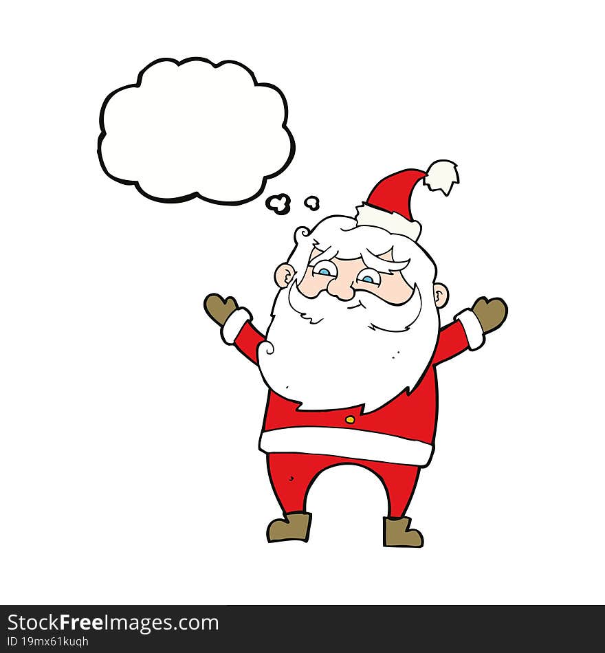 Cartoon Happy Santa Claus With Thought Bubble