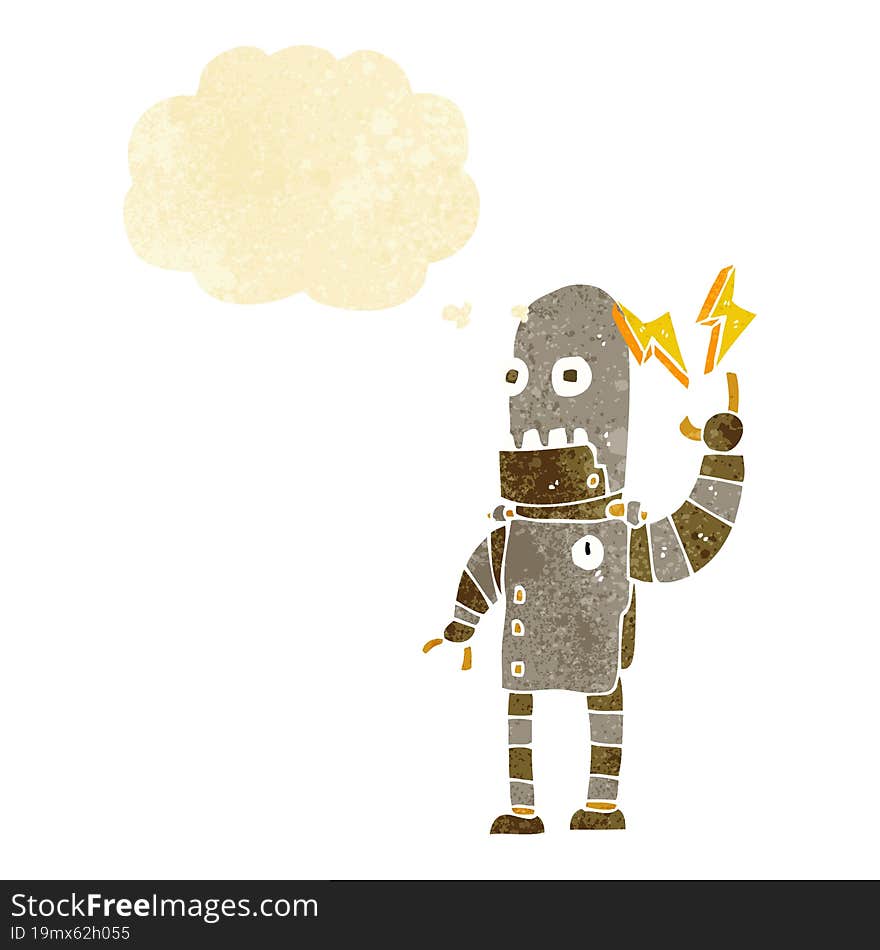 Cartoon Old Robot With Thought Bubble