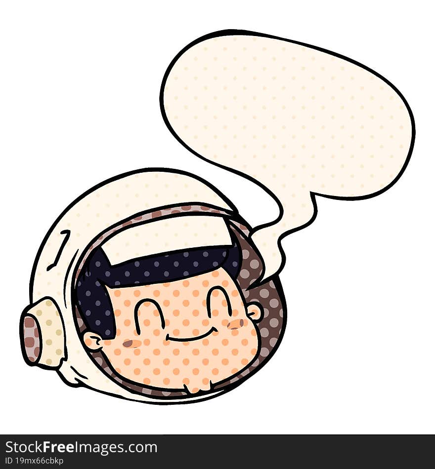 cartoon astronaut face and speech bubble in comic book style