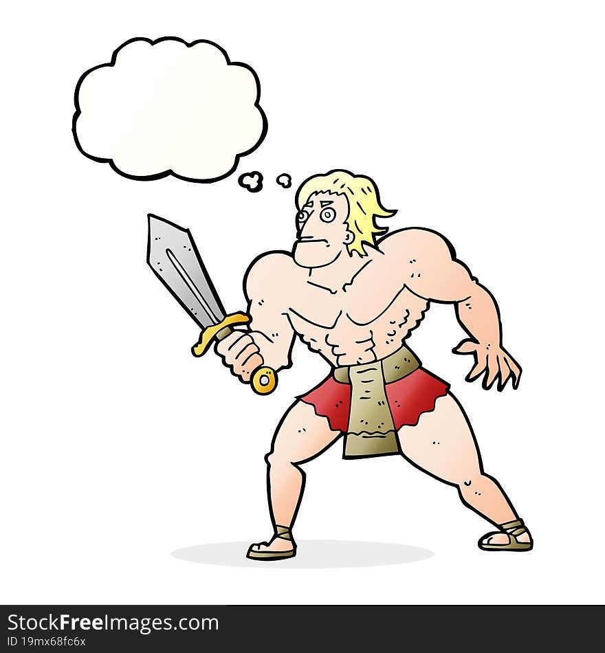 cartoon fantasy hero man with thought bubble