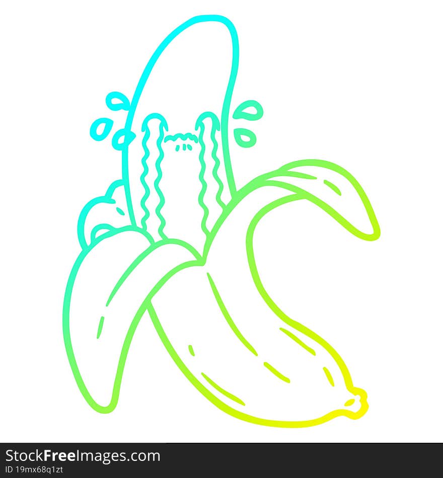 cold gradient line drawing cartoon crying banana