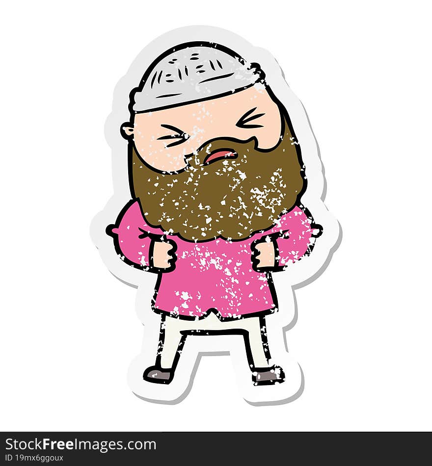 distressed sticker of a cartoon man with beard