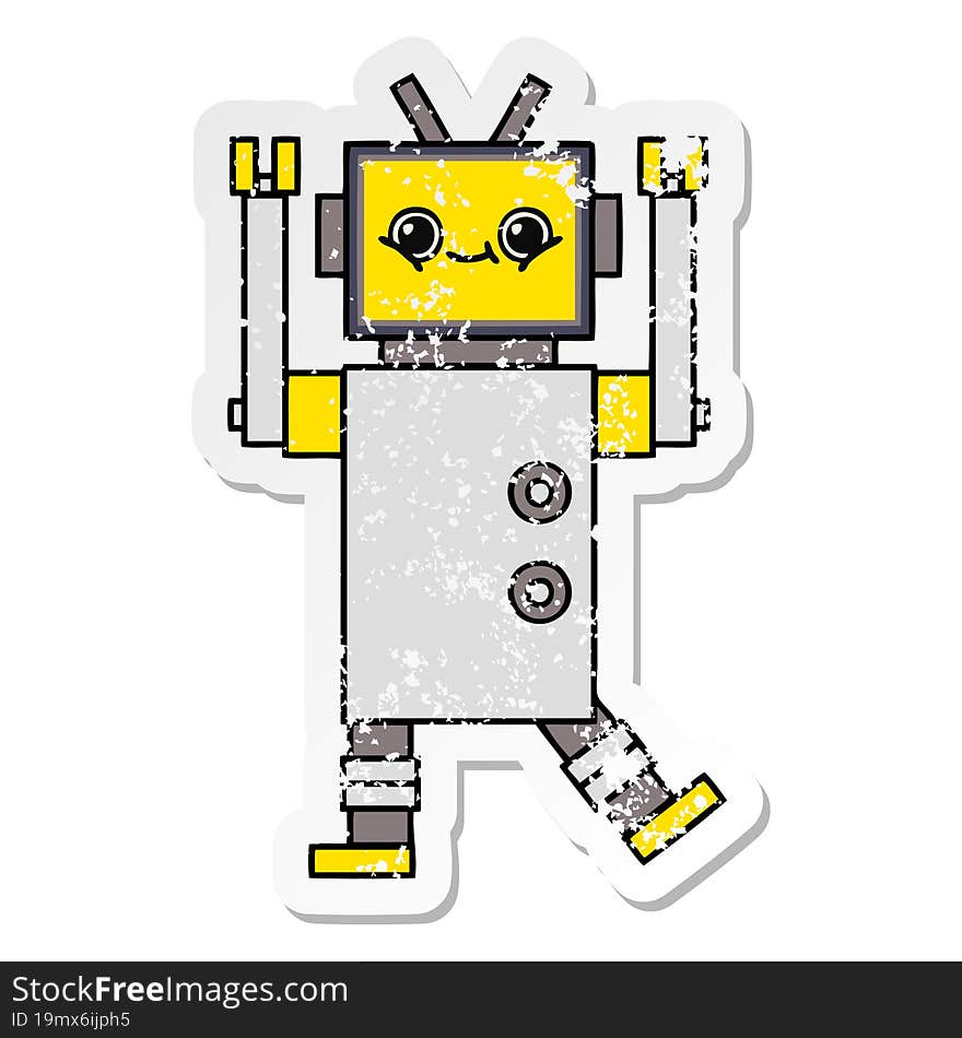 Distressed Sticker Of A Cute Cartoon Robot