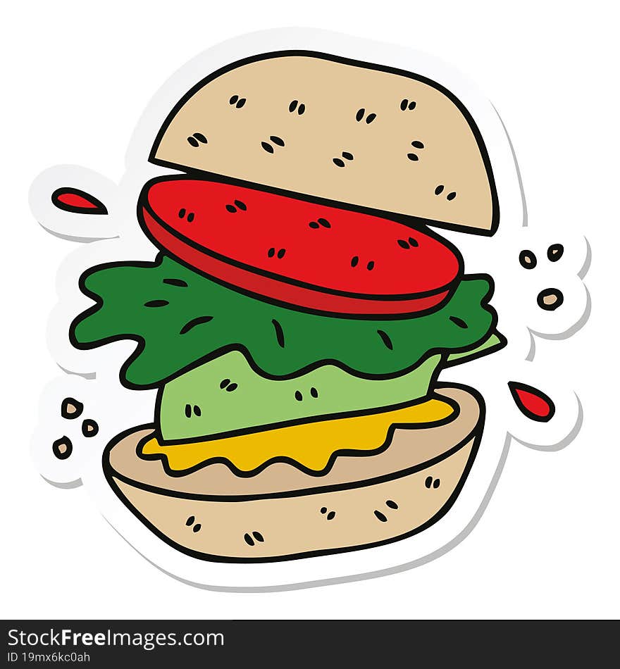 sticker of a quirky hand drawn cartoon veggie burger