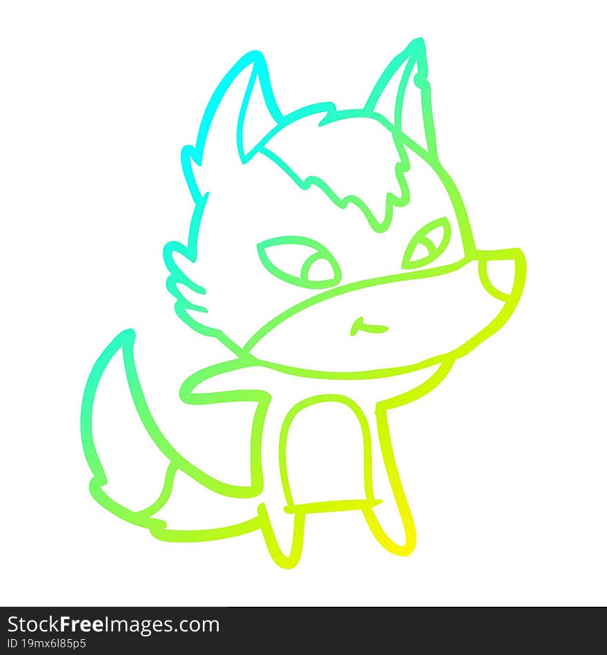 cold gradient line drawing friendly cartoon wolf