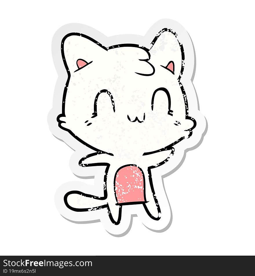 distressed sticker of a cartoon happy cat