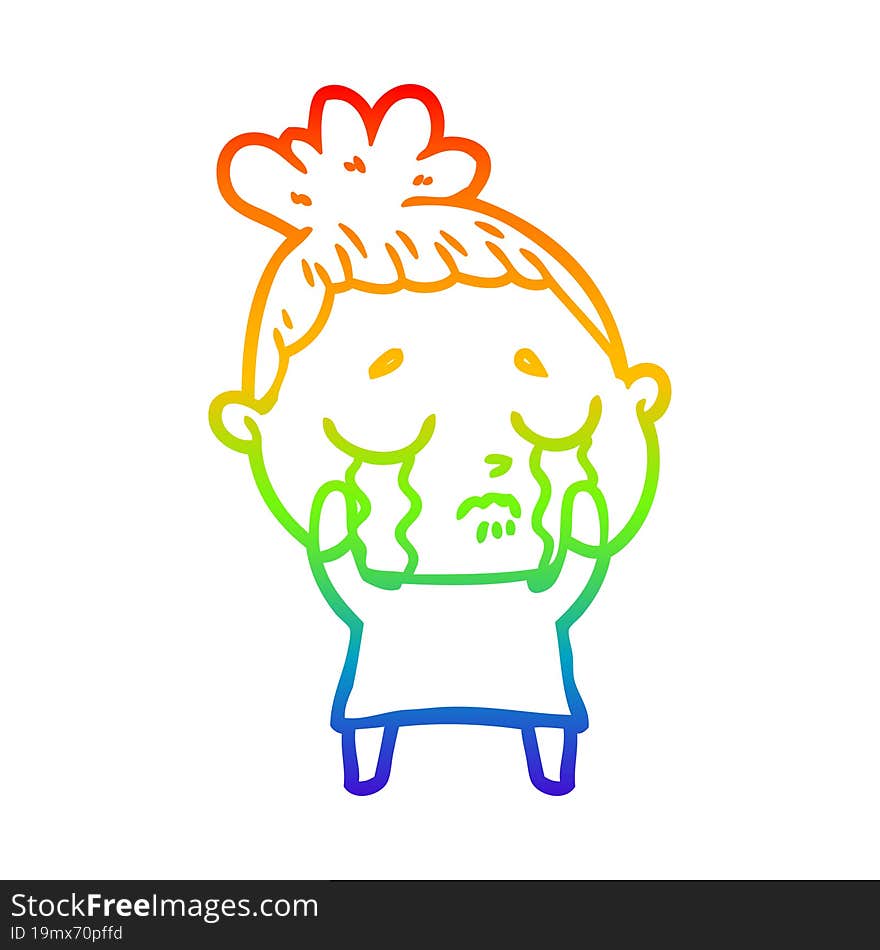 Rainbow Gradient Line Drawing Cartoon Crying Woman