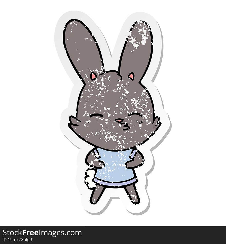 distressed sticker of a curious bunny cartoon