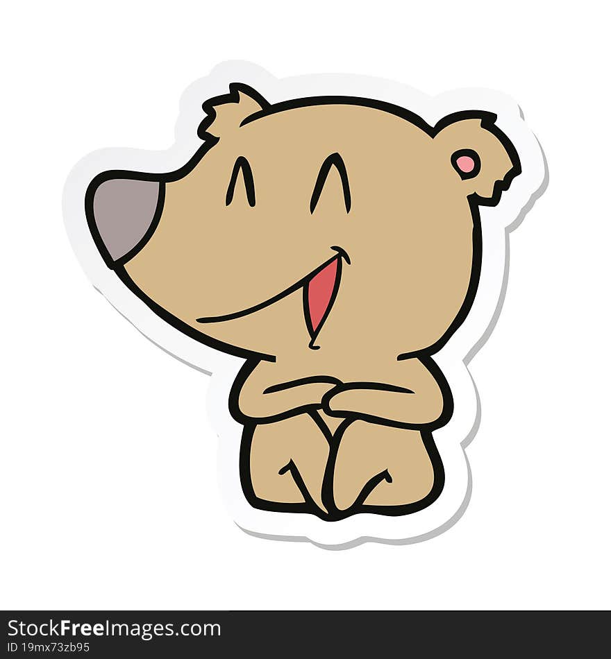 sticker of a laughing bear cartoon