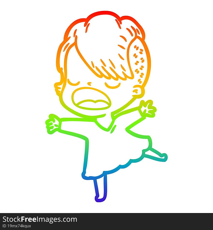 rainbow gradient line drawing cartoon cool hipster girl talking