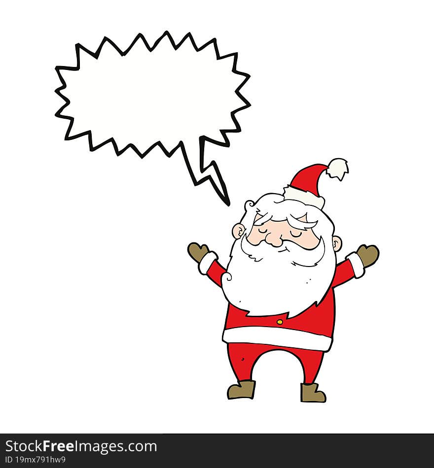 cartoon happy santa claus with speech bubble