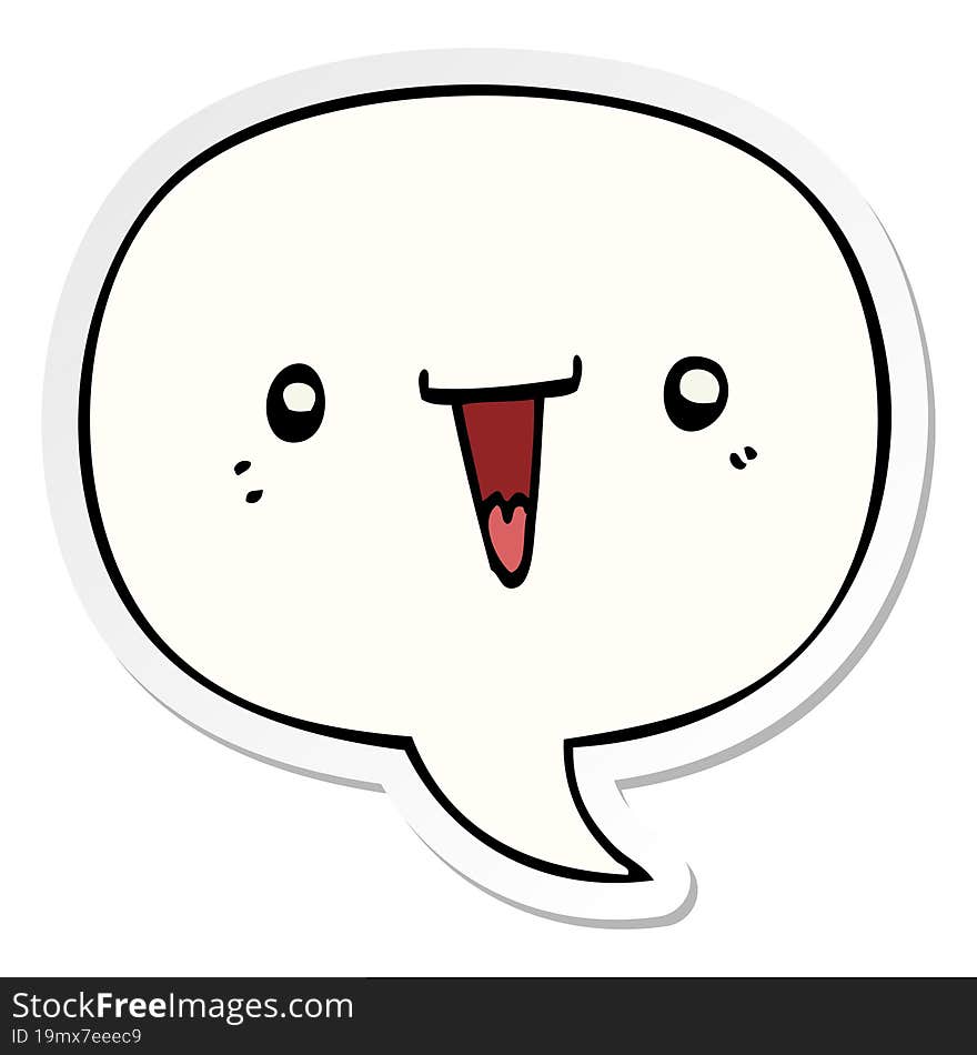 cute cartoon face with speech bubble sticker. cute cartoon face with speech bubble sticker