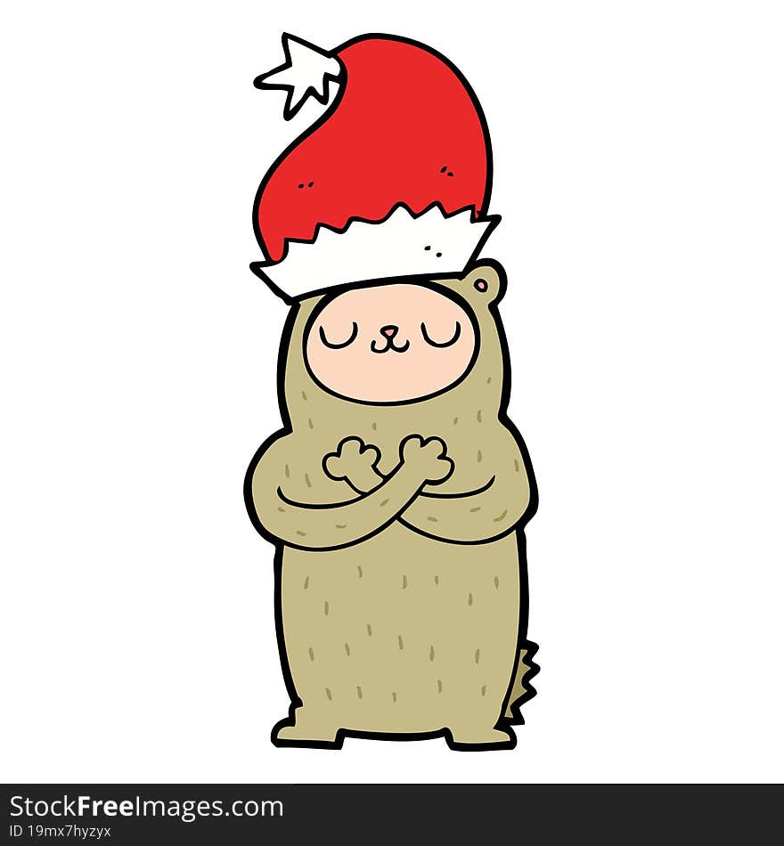 Cartoon Bear Wearing Christmas Hat