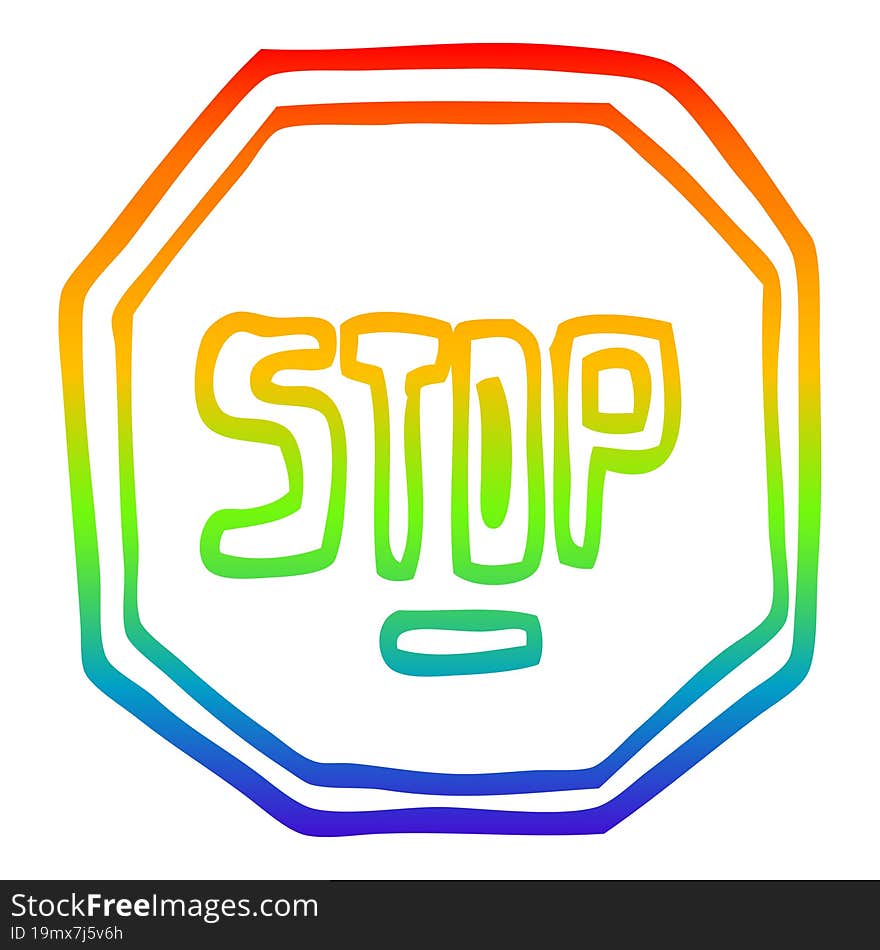 rainbow gradient line drawing cartoon stop sign