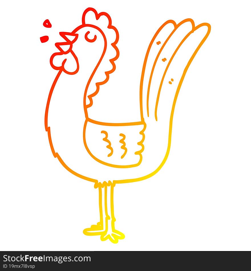 warm gradient line drawing of a cartoon rooster