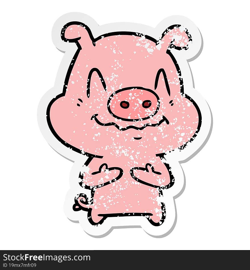 distressed sticker of a nervous cartoon pig