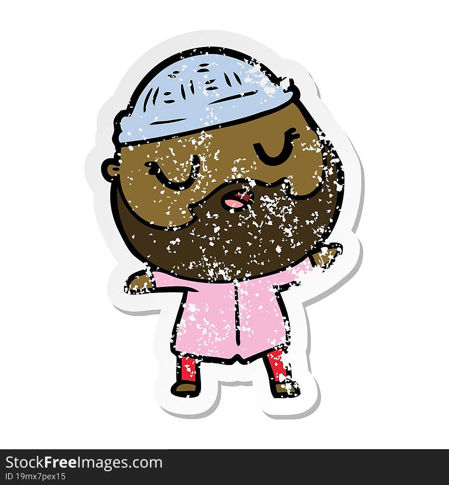 distressed sticker of a cartoon man with beard