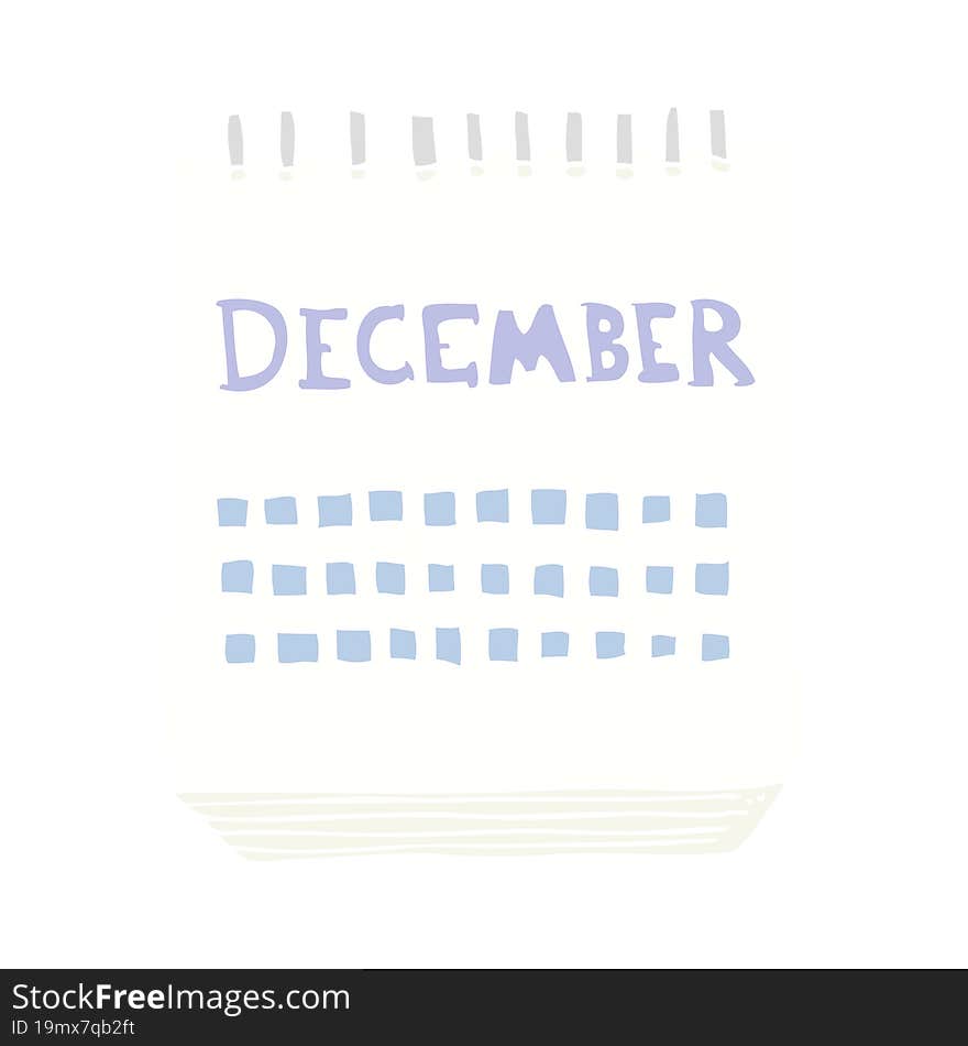 flat color illustration of a cartoon calendar showing month of December