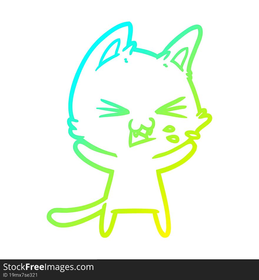 cold gradient line drawing cartoon cat hissing