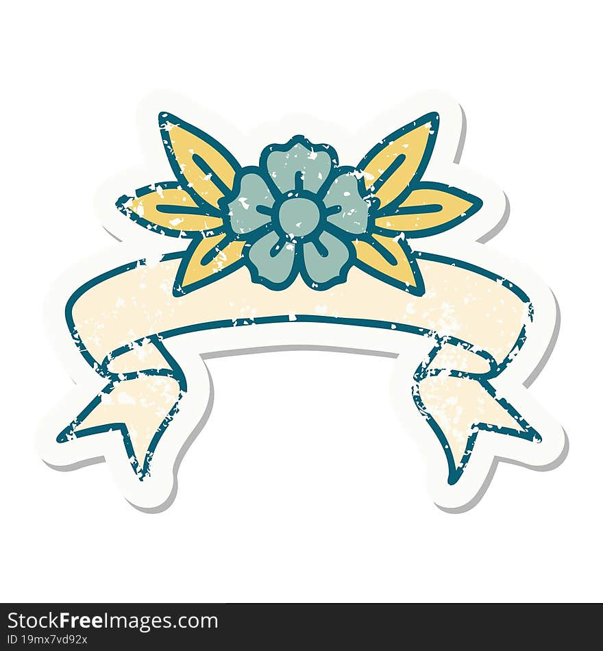 grunge sticker with banner of a flower