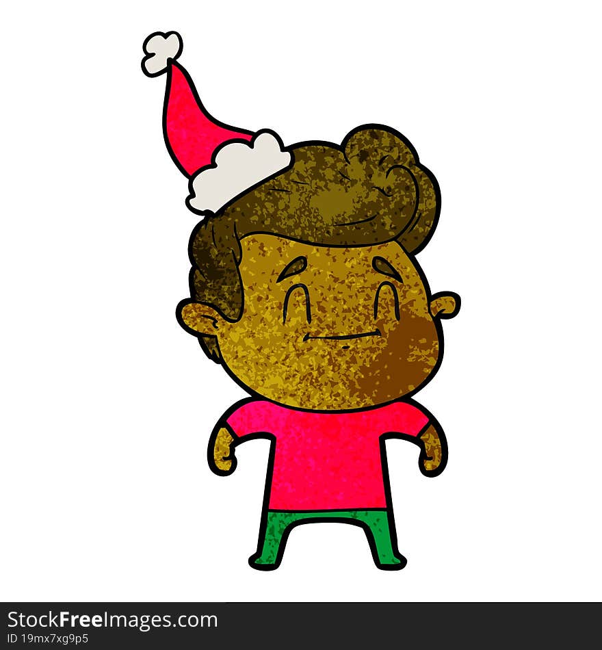 Happy Textured Cartoon Of A Man Wearing Santa Hat