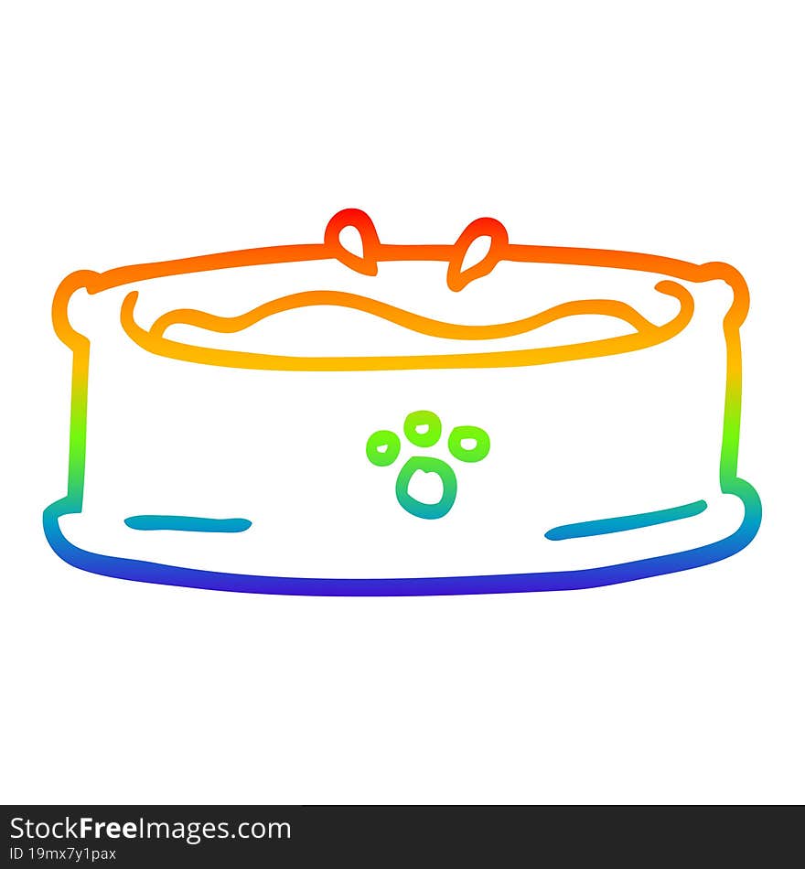 rainbow gradient line drawing of a cartoon pet bowl