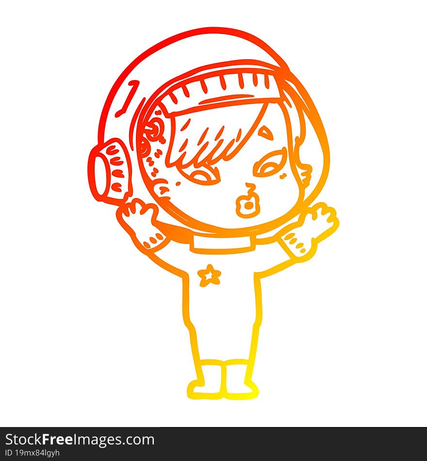 warm gradient line drawing of a cartoon astronaut woman