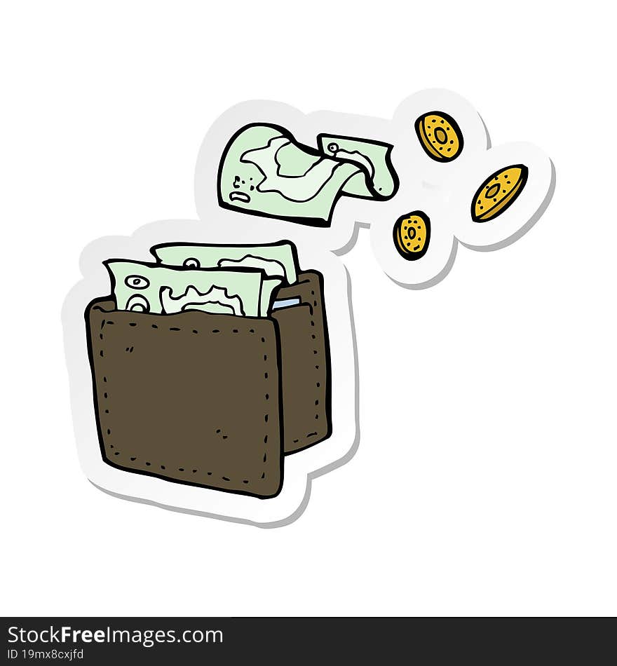 Sticker Of A Cartoon Wallet Spilling Money